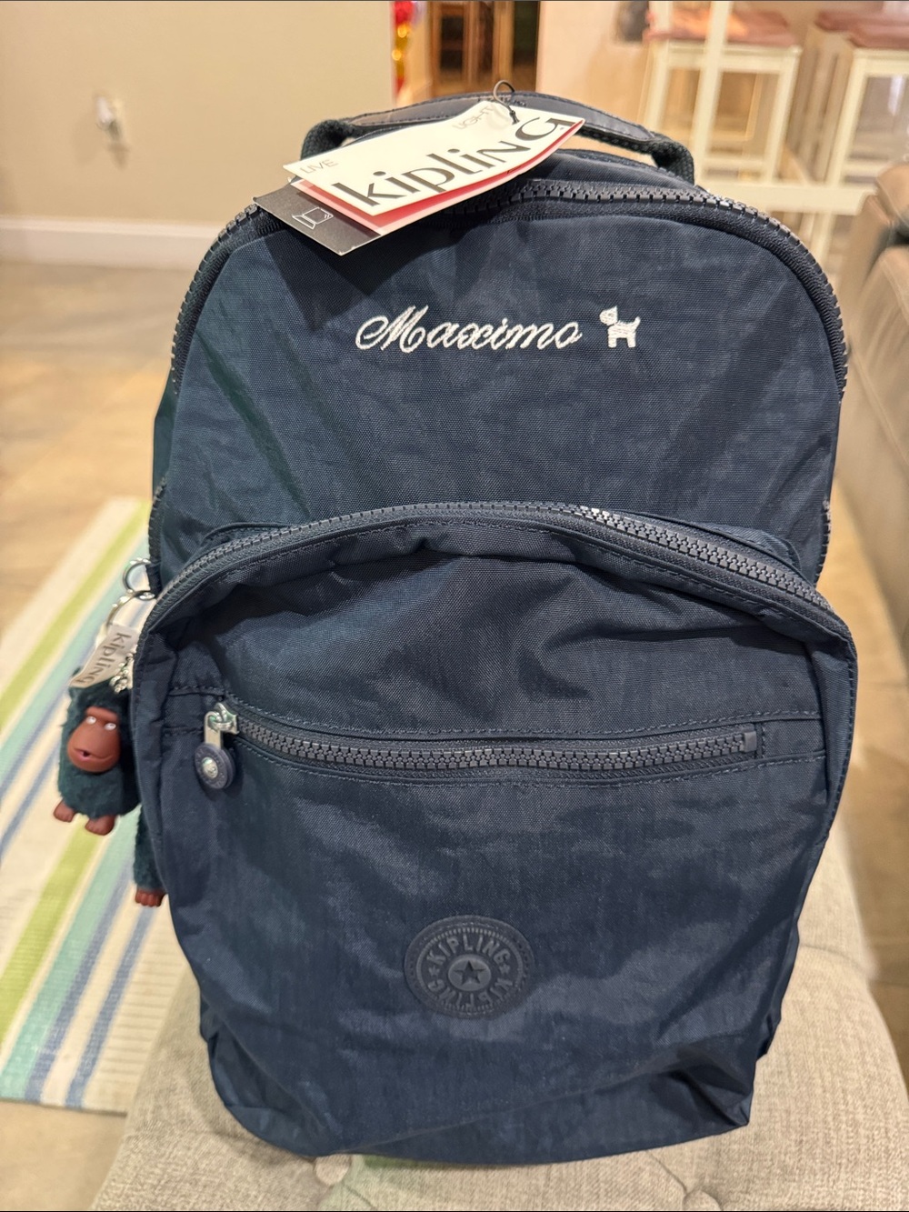Kipling Navy Blue Men’s Backpack customized “MAXIMO” NWT